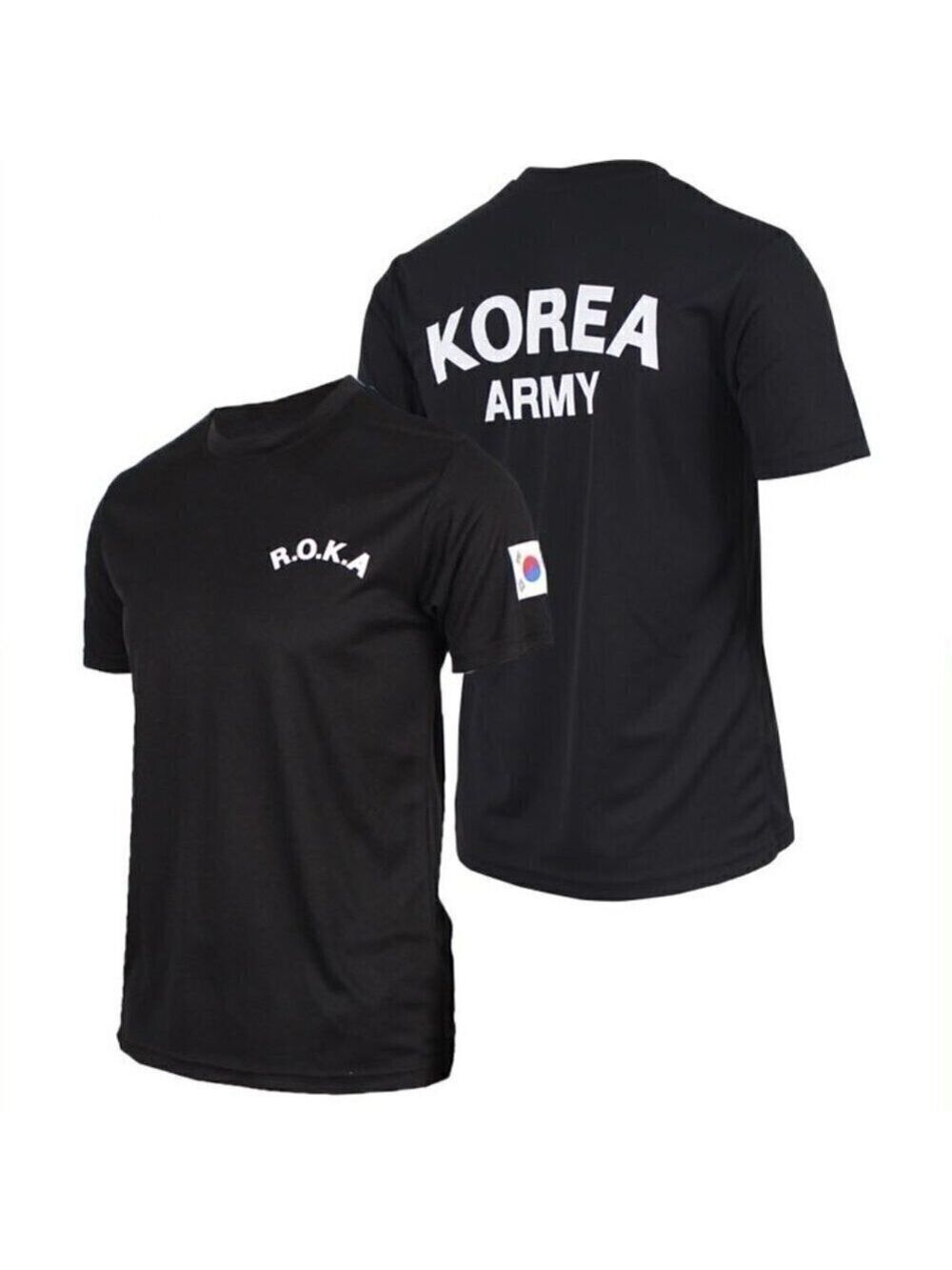 *READ* ROKA Korea Black Solid Army Short Sleeve Performance T-Shirt Tee BTS DP